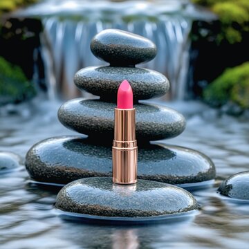 Minimalist Lipstick Photography with Natural Elements and Serenity