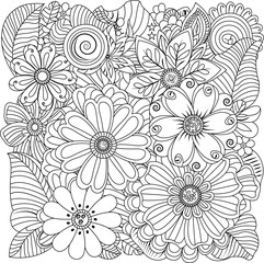 Intricate floral line art design delicate flowers pattern for coloring pages and artistic projects
