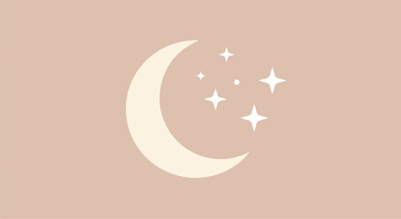 Crescent moon and stars on beige backdrop for graphic or spiritual design use