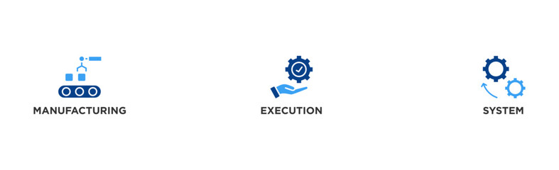 Mes banner web icon vector illustration concept of manufacturing execution system with icon of factory, service, automation, operation, production, distribution, management, structure, and analysis