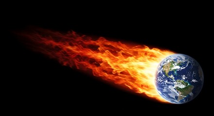 Planet Earth in Flames, Global Warming and Climate Change Concept