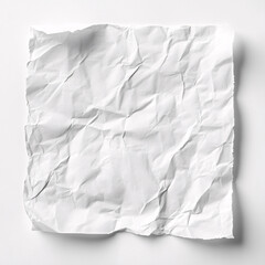 Crumpled square white paper sheet isolated on light background, wrinkled texture for design, scrap or recycled paper mockup
