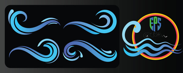 Water wave line art set. Wave beach vector symbol or logo design collection.

