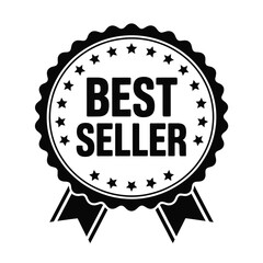 Classic black and white best seller award ribbon with stars and banner