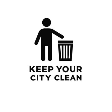 Vector art of keep your city clean sign isolated on white background, throw trash in bin