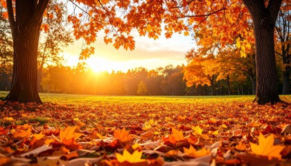 秋のイメージの背景画像　紅葉　野原　公園