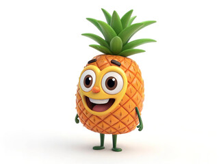 Happy pineapple cartoon character in 3D, giving thumbs up, wearing sunglasses, isolated on white background.