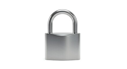 Fototapeta premium A single, strong, and simple silver padlock, locked. The metallic texture is realistic and clean.