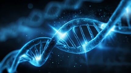 Illuminated blue dna double helix, exploring genetic code, science, and biological innovation