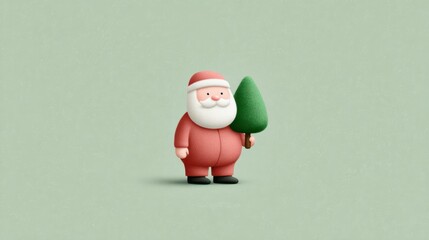 Santa Claus joyfully holding a vibrant green Christmas tree against a soft pastel backdrop expressing holiday spirit and cheer. Christmas and New Year. Winter Wonderland