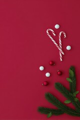 Create a festive Christmas atmosphere with candy canes and pine accents. Christmas and New Year. Winter Wonderland