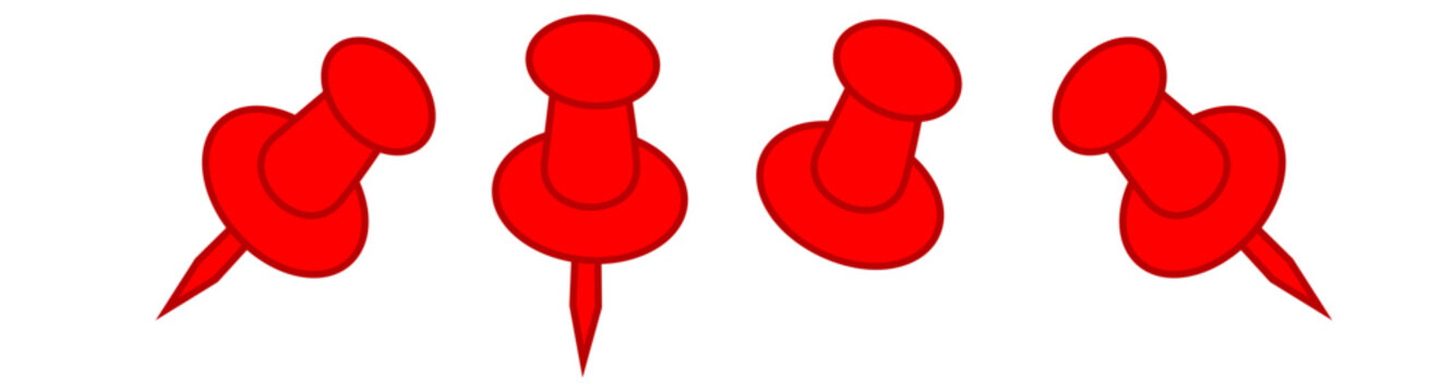 Set of push pins in different styal. Thumbtacks. Top view. Vector illustration