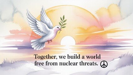 Building a peaceful world with a serene dove and a vibrant sunrise for peace advocacy. International Day for the Total Elimination of Nuclear Weapons