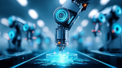 Futuristic laboratory setting with advanced robotics technology and ai integration