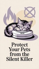 Safety awareness card promoting pet protection against unseen dangers like smoke and carbon monoxide while featuring an adorable cat. National Pet Carbon Monoxide (CO) Safety Day