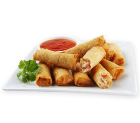 veg spring roll with tomato sauce
