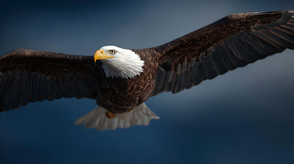 Obraz premium Majestic Bald Eagle Soaring High Above the Skies: A Symbol of Freedom and Strength in Its Natural Habitat