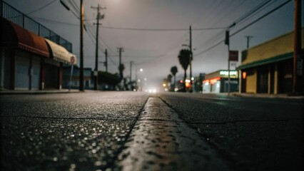 Rainy city street at night.