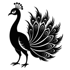 Open-Tail Peacock Silhouette Art