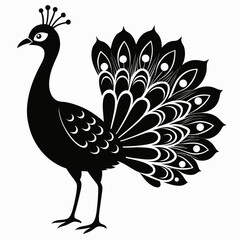 Open-Tail Peacock Silhouette Art