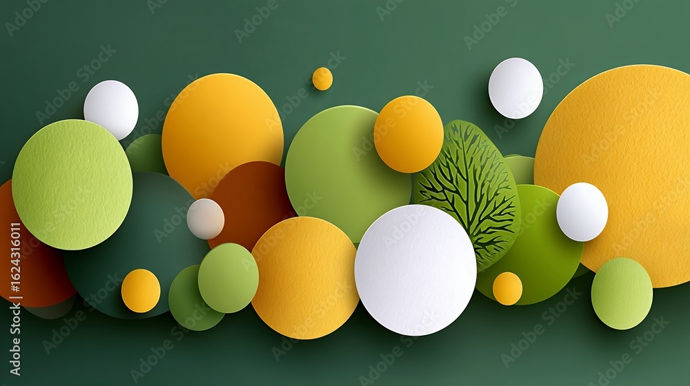 Poster abstract colorful circles pattern on green background