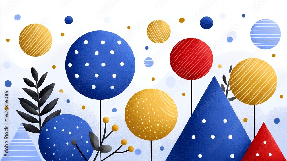 Poster abstract colorful landscape with geometric shapes and patterns