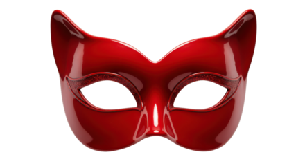 Red cat mask for a costume ball isolated PNG with Transparent Background