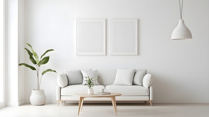 Modern Minimalist Living Room with White Couch and Wall Art