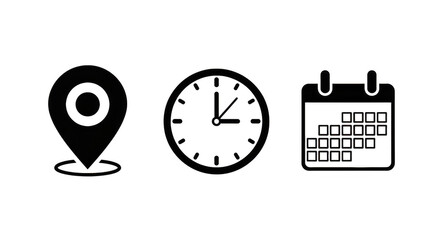 Location Time Date Icons Minimalist Design