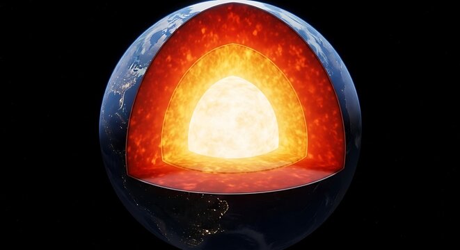 Cross-section of Earth showing inner core, outer core, mantle and crust