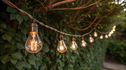 String of Vintage Bulb Lights in Garden Setting 