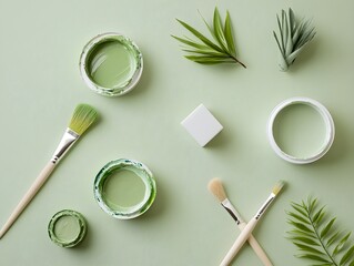 "Green Paintbrushes on Vibrant Background"