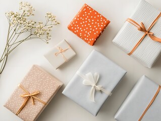 Festive Gift Wrapping on White Surface