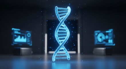 Glowing DNA strand in futuristic laboratory setting