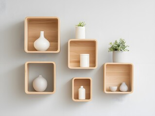 Minimalist Wooden Shelves with Vases