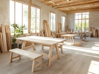 "Contemporary Workspace with Sunlit Windows"