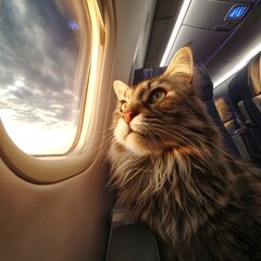 Cat Traveling in Style: Airplane Window View