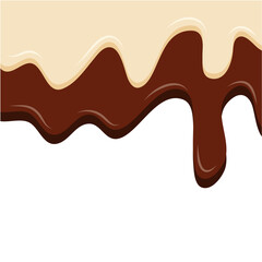 Melted chocolate and vanilla ice cream. Vector illustration.