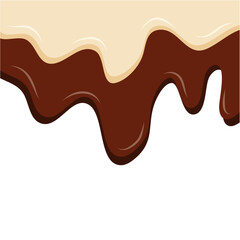 Melted chocolate and vanilla ice cream. Vector illustration.