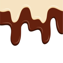 Melted chocolate and vanilla ice cream. Vector illustration.