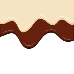 Melted chocolate and vanilla ice cream. Vector illustration.