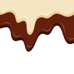 Melted chocolate and vanilla ice cream. Vector illustration.