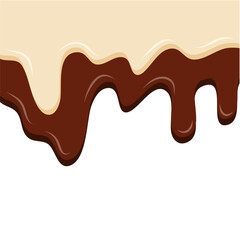 Melted chocolate and vanilla ice cream. Vector illustration.