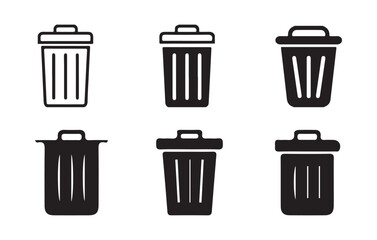 Flat Trash Can Icons – Outline and Filled Dustbin Design. Vector Illustration Eps 10