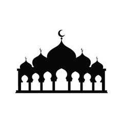Islamic Mosque Silhouette Vector – Crescent Moon and Minaret Architecture Icon