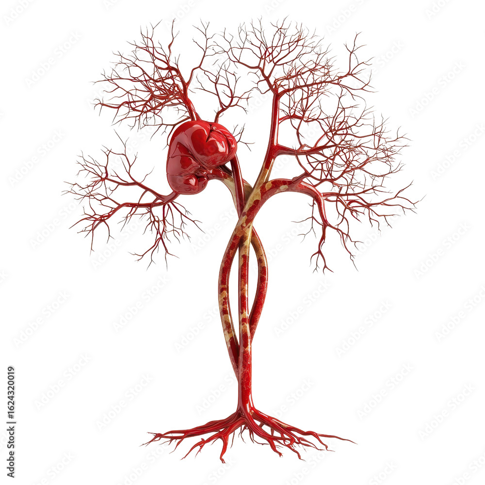 Aufkleber anatomical tree structure with human heart and veins representing connection between nature and huma