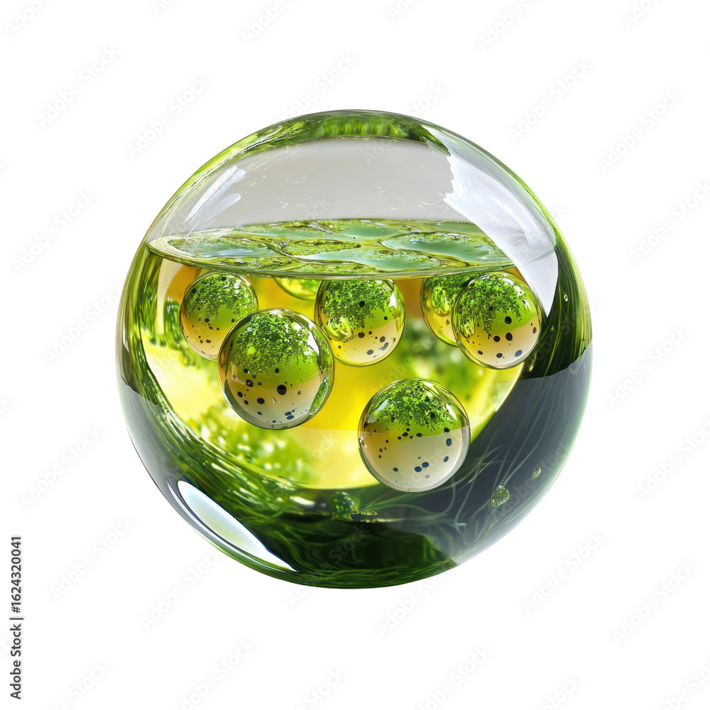 Aufkleber abstract depiction of floating green spheres in a crystal-clear bubble forming a vibrant and luminou