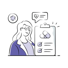 A female doctor is reviewing a medical checklist on a clipboard