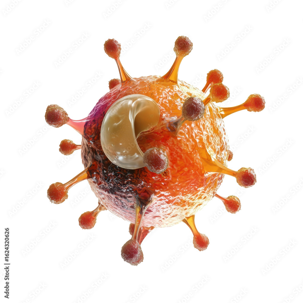 Poster detailed close-up of a colorful virus cell under microscope with intricate structures and unique pat