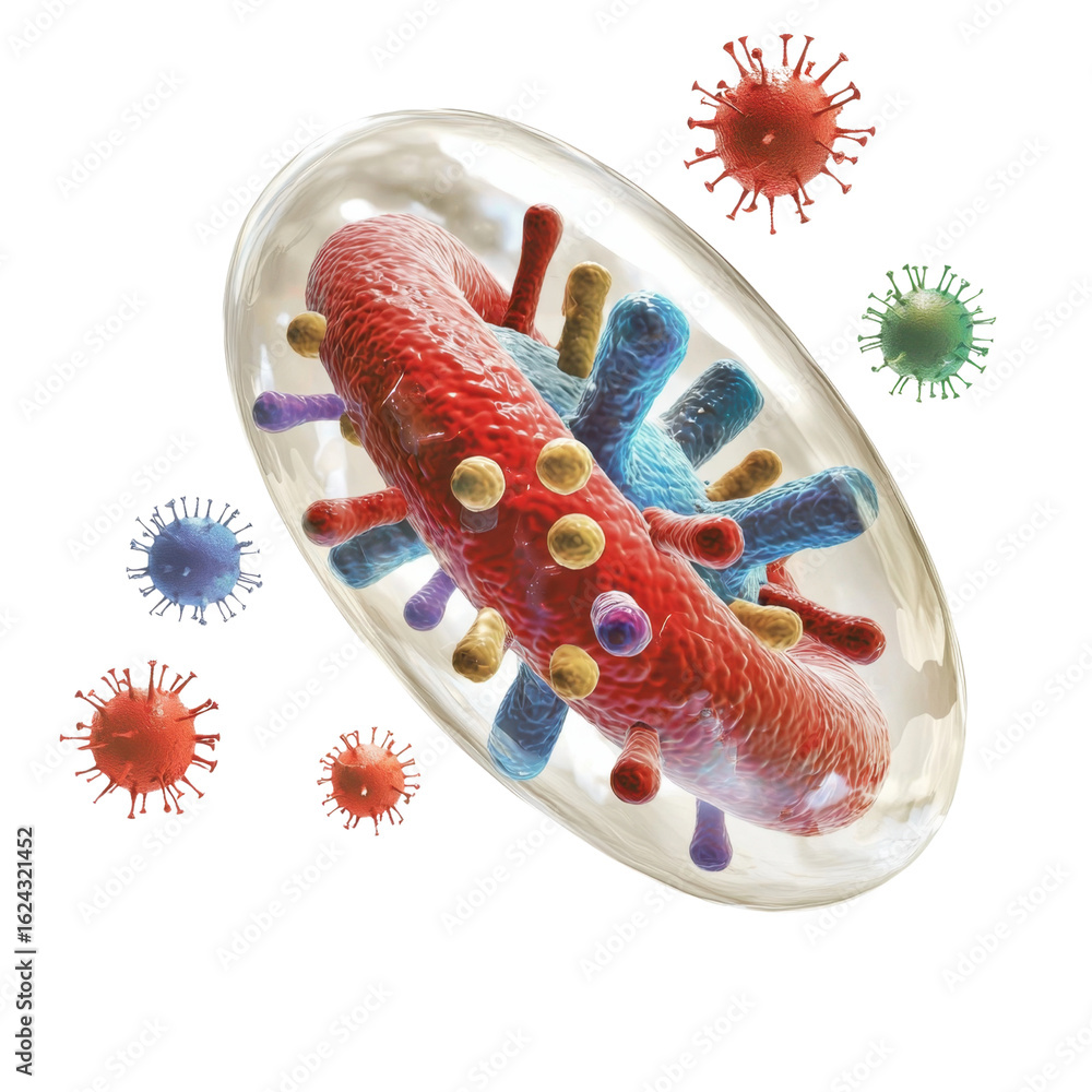 Poster detailed illustration of bacteria and viruses in a microscopic environment highlighting their unique